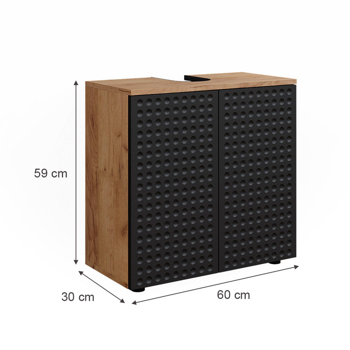 WASCHBECKENUNTERSCHRANK Irma Anthrazit gepunktet 60 x 59 cm - Anthrazit/Eiche Wotan, Holzwerkstoff (60/59/30cm) - Vicco