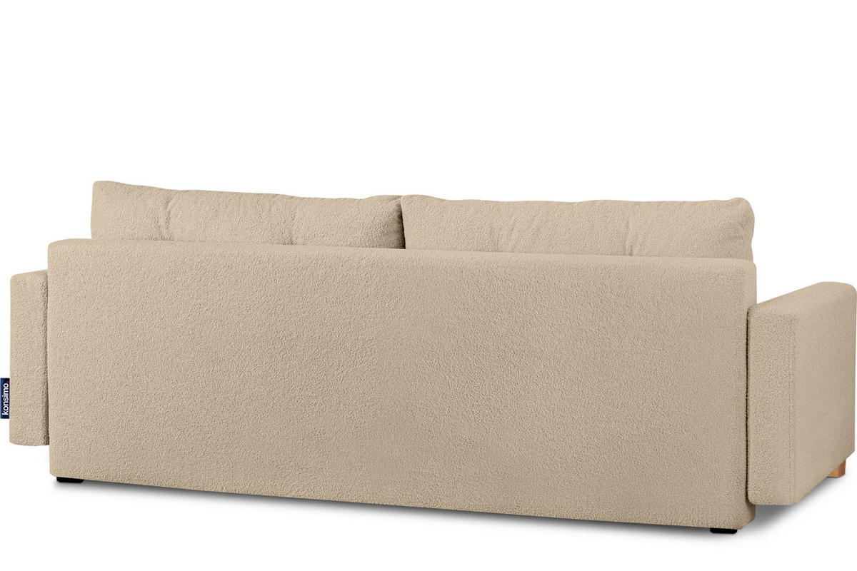 3-SITZER-SCHLAFSOFA ERISO mit weiche Sitzfläche und hohe Rückenlehne, Bouclé-Stoff, hellbeige - Beige/Creme, Textil (220/80/100cm) - KONSIMO®