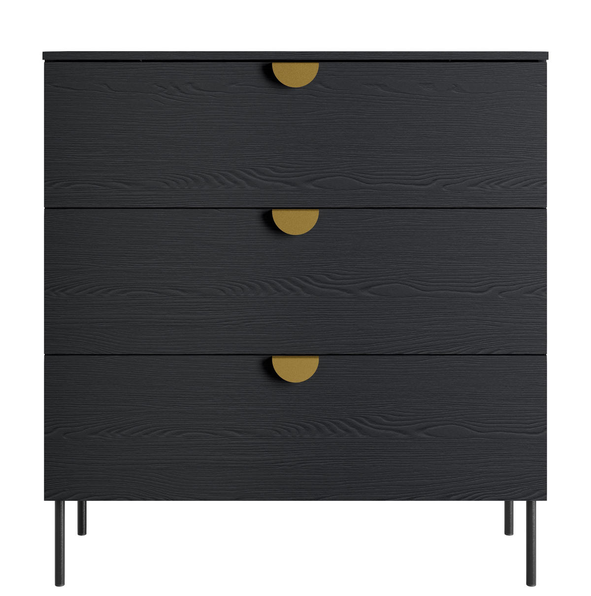 SIDEBOARD Brunelli 3S Schwarz 100/100,7/40 cm – mit geräumigen Schubladen - Schwarz, Holzwerkstoff/Metall (100/100.7/40cm) - AX Living