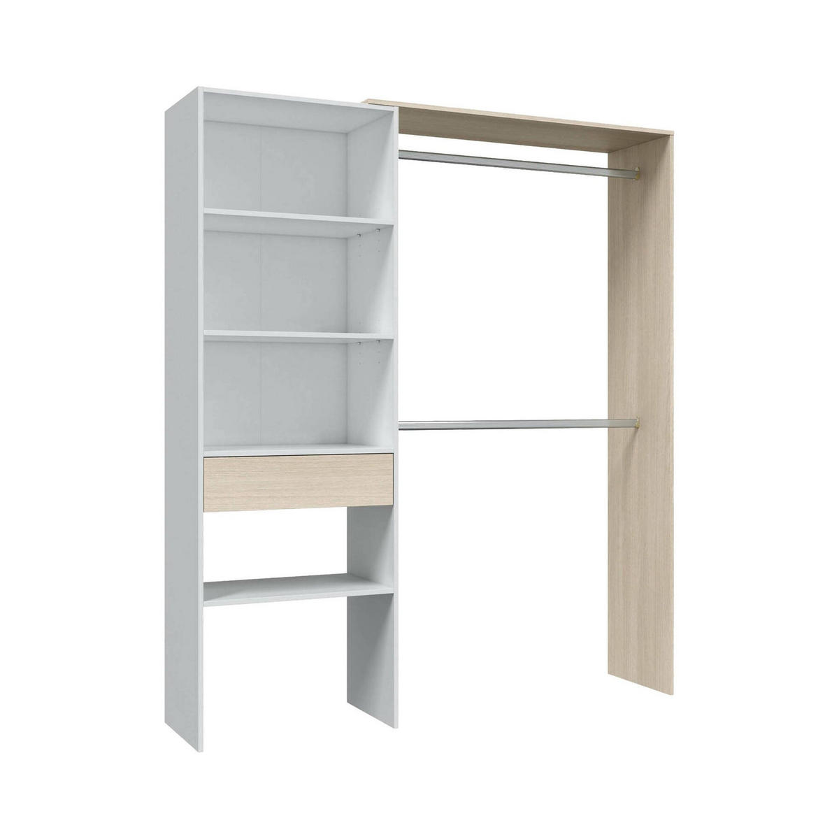OFFENER KLEIDERSCHRANK Holz-Effekt Weiße Eiche 40x158x187 - Weiß, Holzwerkstoff (158/187/40cm) - DMORA