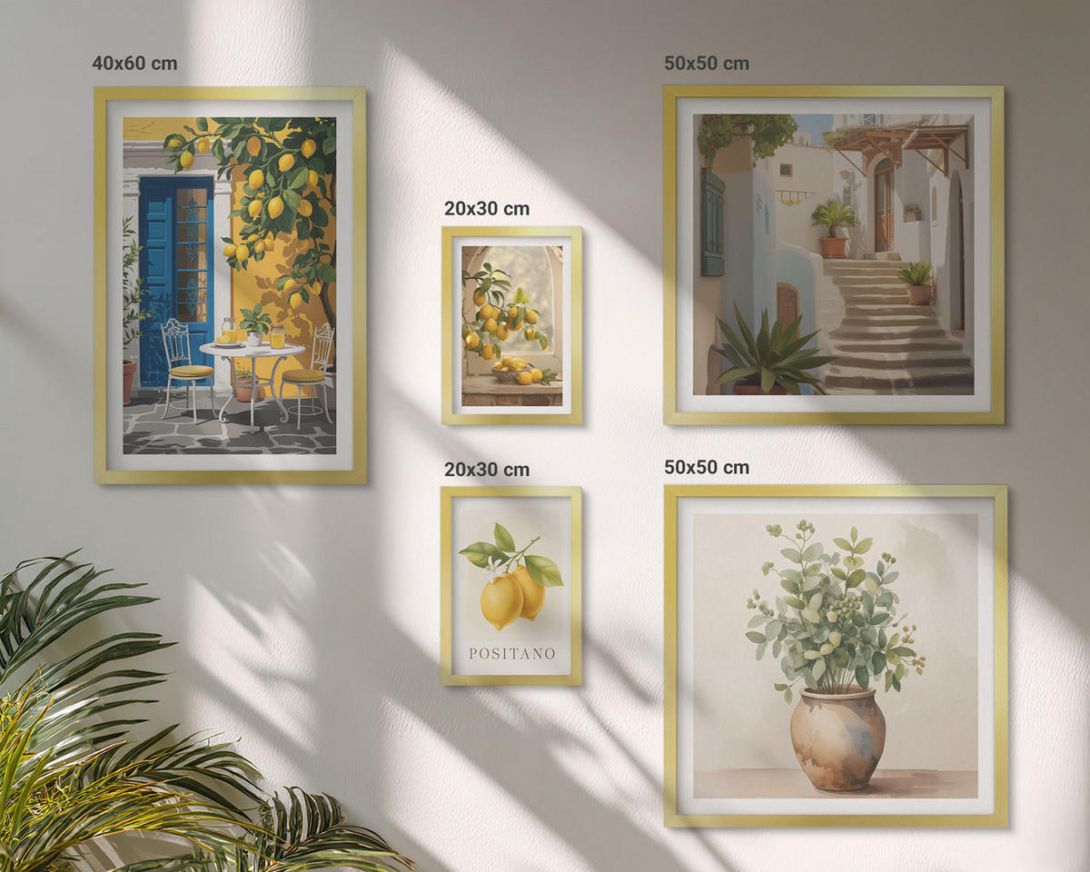 BILDER SET 5er Set - 50x50 cm & 20x30 cm & 40x60 cm Goldrahmen - Anker, Boot, Ruder, Strand - Goldfarben, Kunststoff (40/60cm) - TULUP