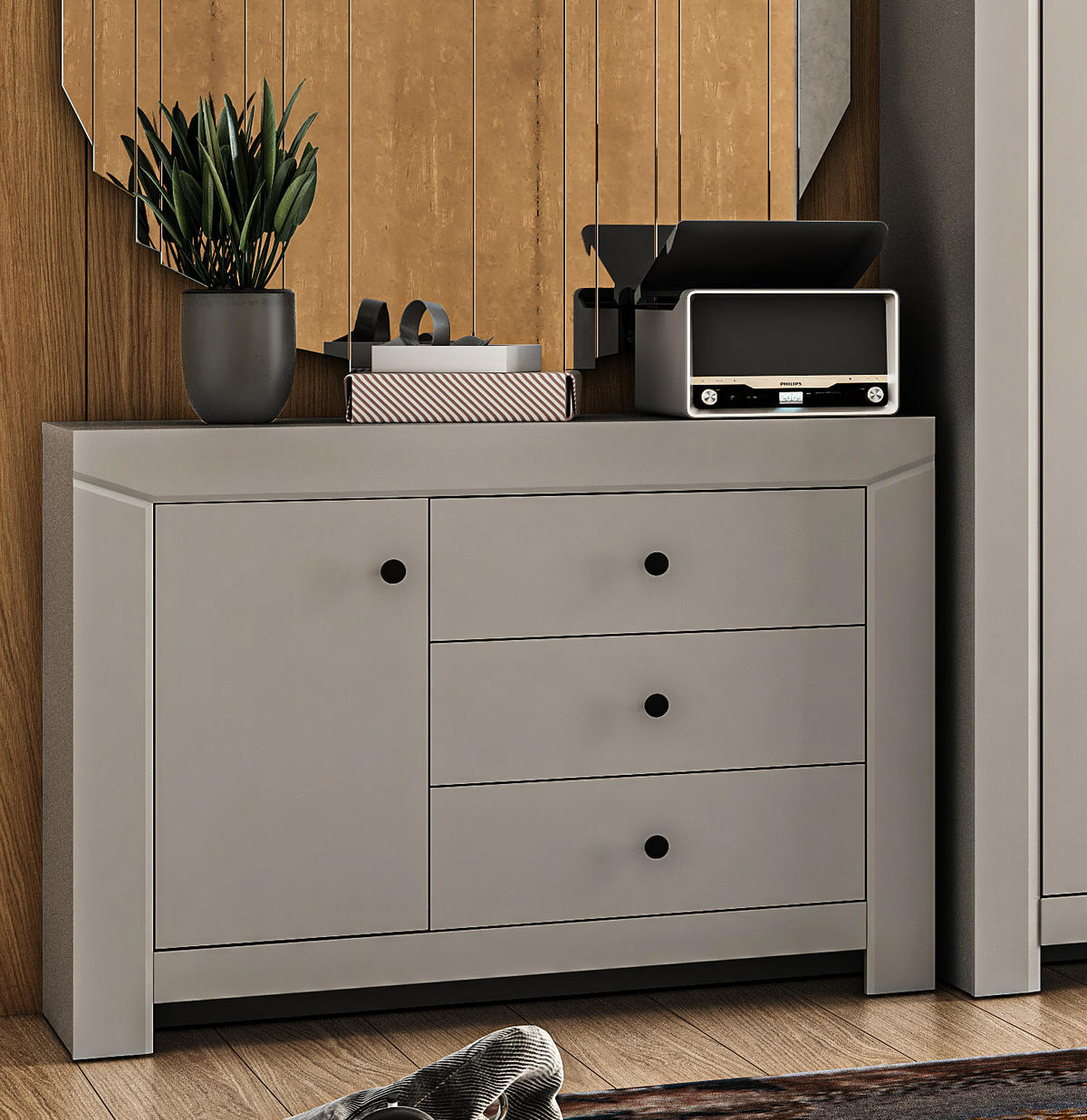 SIDEBOARD Terni silbergrau 117 / 42 / 85cm - Silberfarben/Grau, Holz/Holzwerkstoff (117/85/42cm) - Feldmann-Wohnen