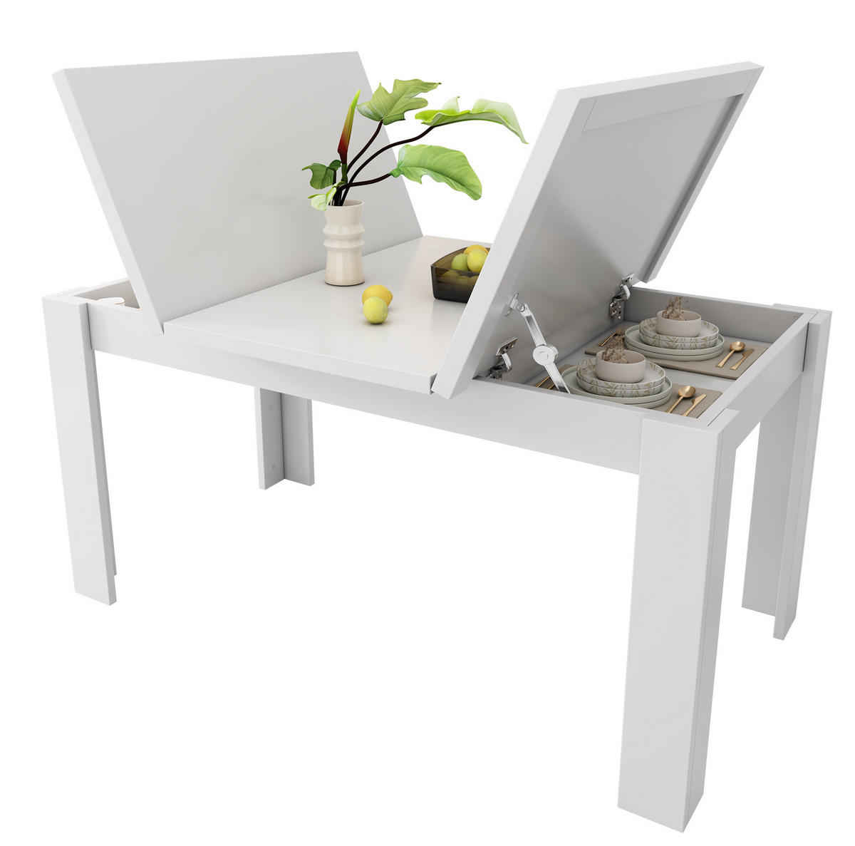 JEDÁLENSKÝ stôl 120/70 cm MDF biely s úložným priestorom - biela, kompozitné drevo (120/70/75cm) - BEAOK