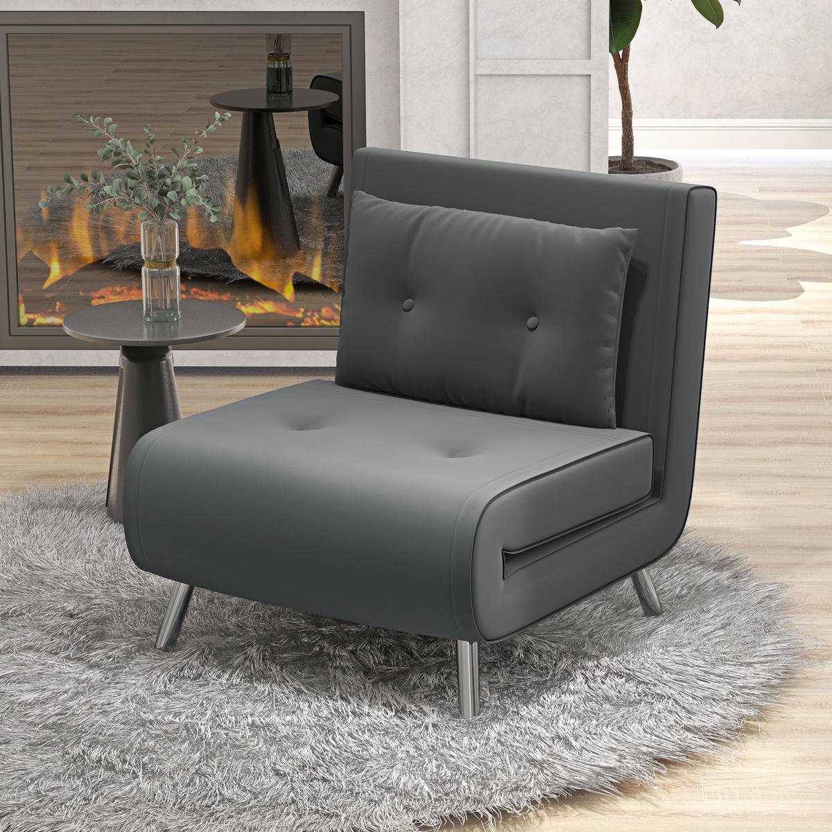SCHLAFSESSEL Klappsessel mit Bettfunktion, Einzelsofa mit Kissen, Samtoptik - Dunkelgrau/Silberfarben, Textil/Metall (88/83/77cm) - HOMCOM