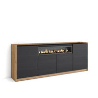 SIDEBOARD, Highboard, Schwarz Eiche, Elektrokamin, 207/37/80cm - Schwarz, Holzwerkstoff (207/80/37cm) - Skraut Home