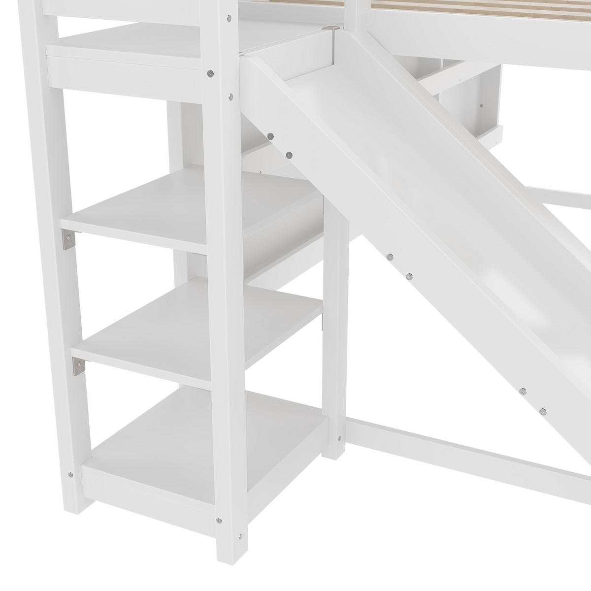 HOCHBETT 90/200 cm in Weiß mit Rutsche, Regal und LED im Haus-Design - Weiß, Holz (90/200cm) - STILVORA