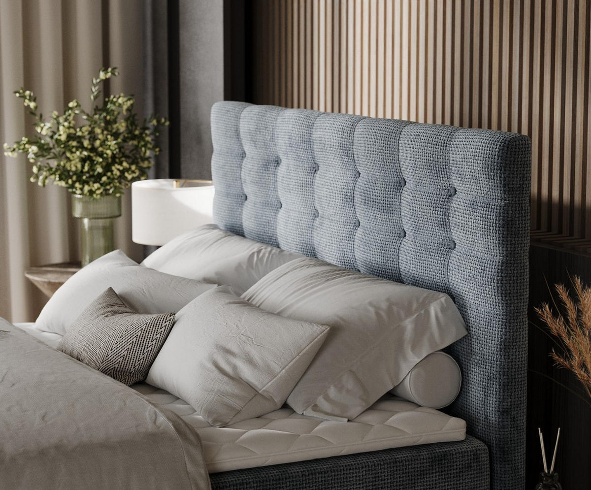 BOXBETT Niro 200/200 cm Hellblau im Bonita Stoff - Schwarz/Hellblau, Holz/Holzwerkstoff (200/200cm) - AltaBeds