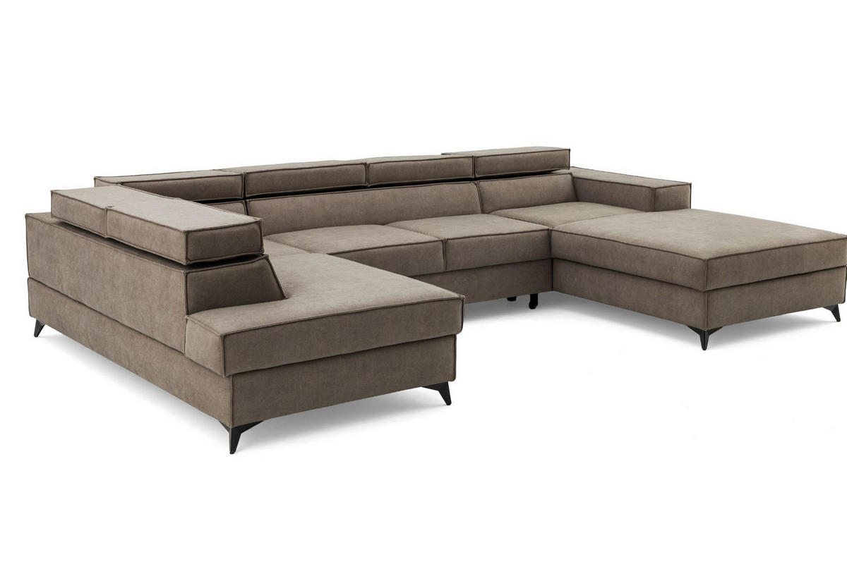 ECKSOFA PURE U Links mit Schlaffunktion 127x270 Velours Beige - Beige/Schwarz, Holz/Textil (340/204cm) - Muffo