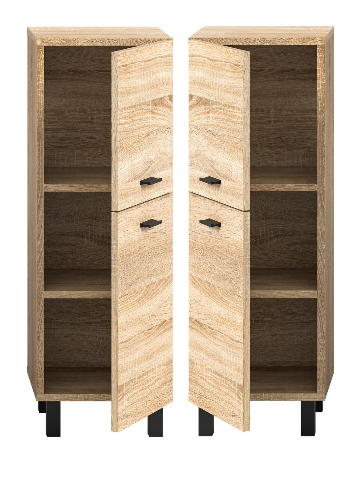 KOMMODE Eiche 30 cm, Badschrank hängend oder stehend - Eichefarben/Schwarz, Holzwerkstoff/Kunststoff (30/80/29cm) - Inn.Furn