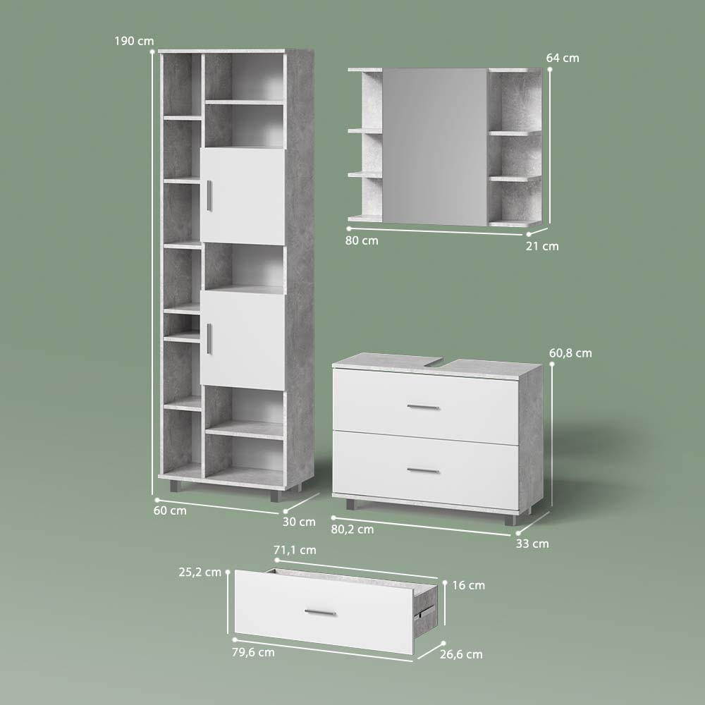 Thumbnail - Livinity® Badmöbel-Set, Grau, Holzwerkstoff, 20 Fächer, 2 Schubladen, Rechteckig, 80x60x33 cm, Badezimmer, Badmöbelsets ...