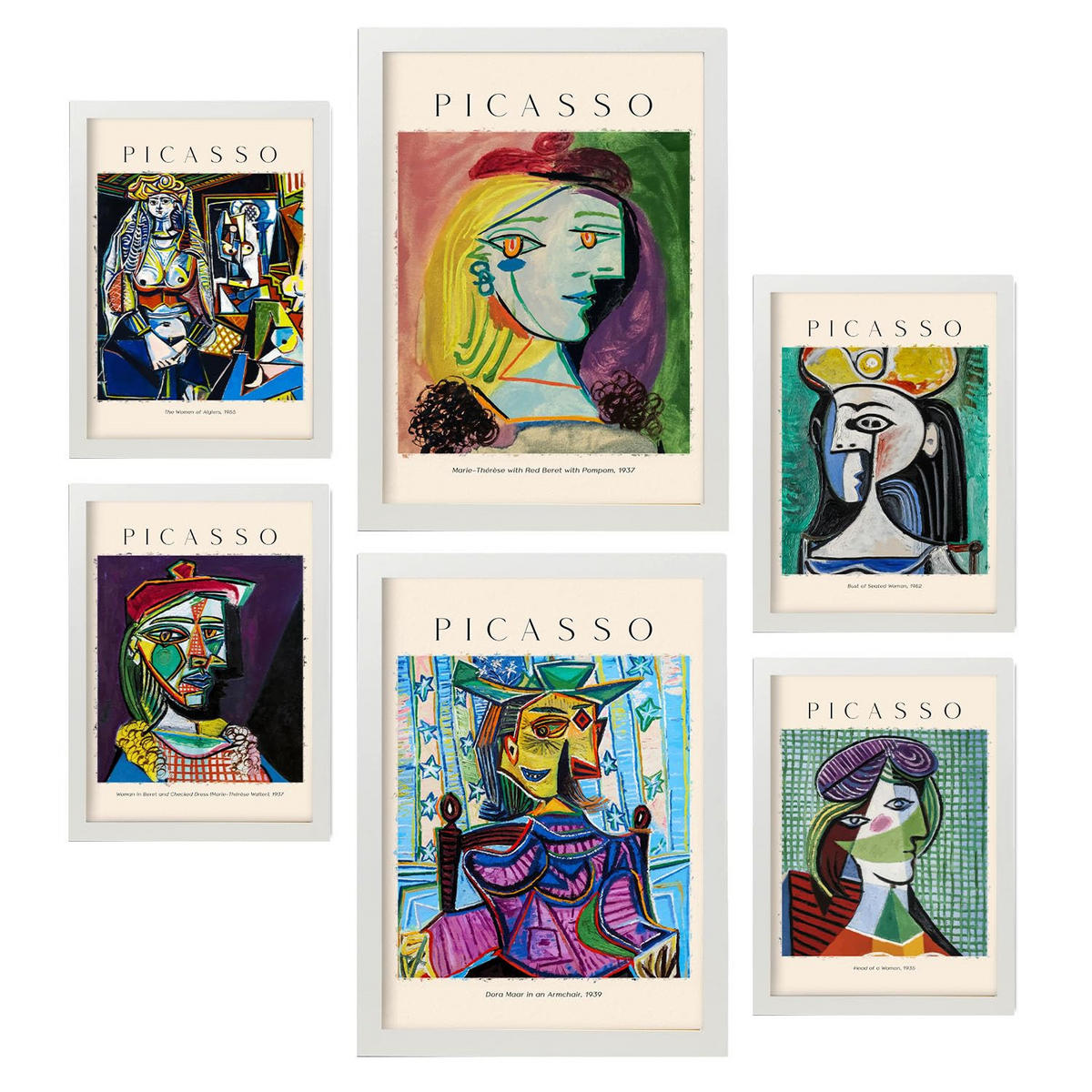 POSTER Set Mit 6 Picasso 2 Sammlung A3 & A4 Weißer Rahmen - Weiß, Papier (29/3cm) - Nacnic