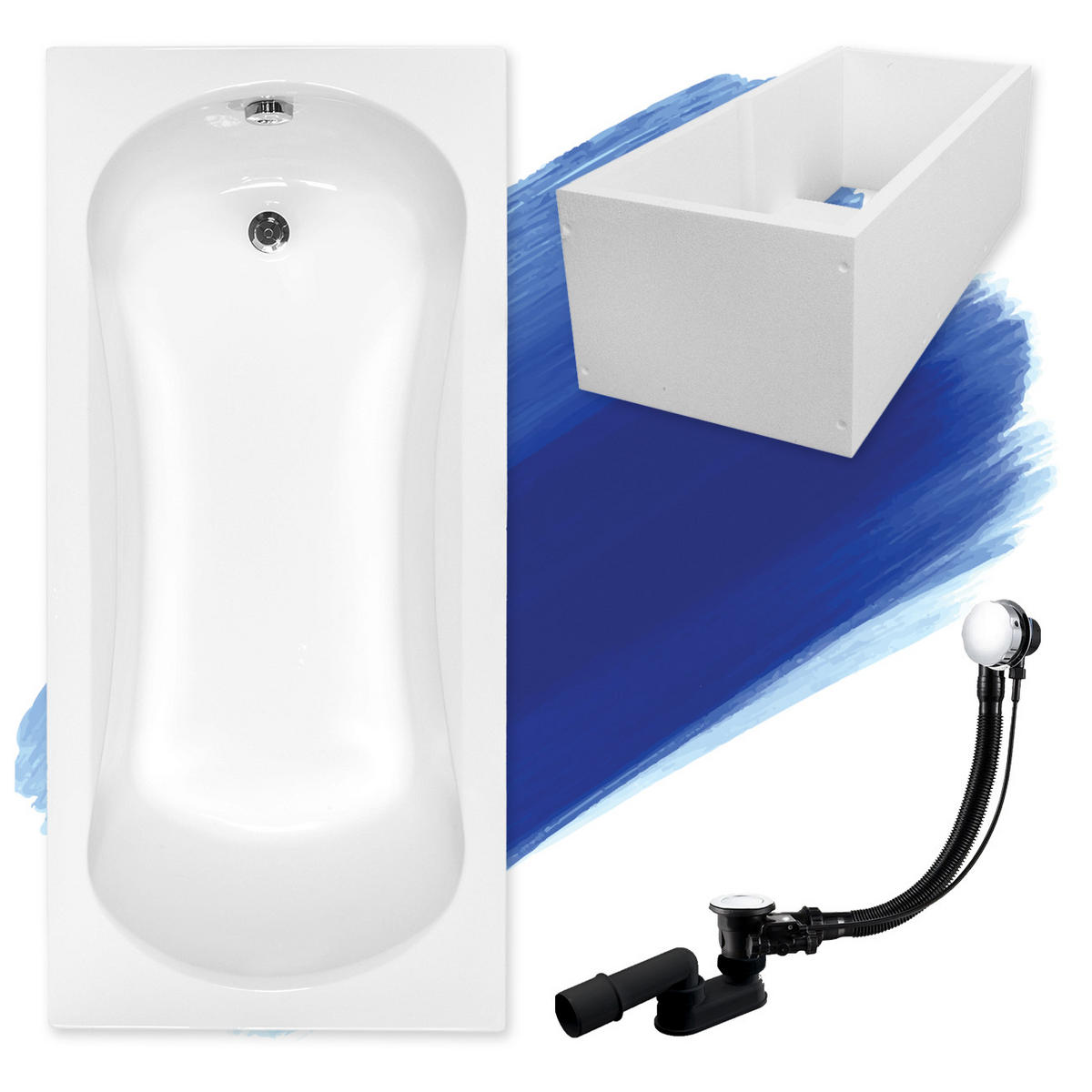 BADEWANNE Rechteck ARIA 170/70 mit Träger Ablauf Füße - Weiß, Kunststoff (70/55/170cm) - bad land