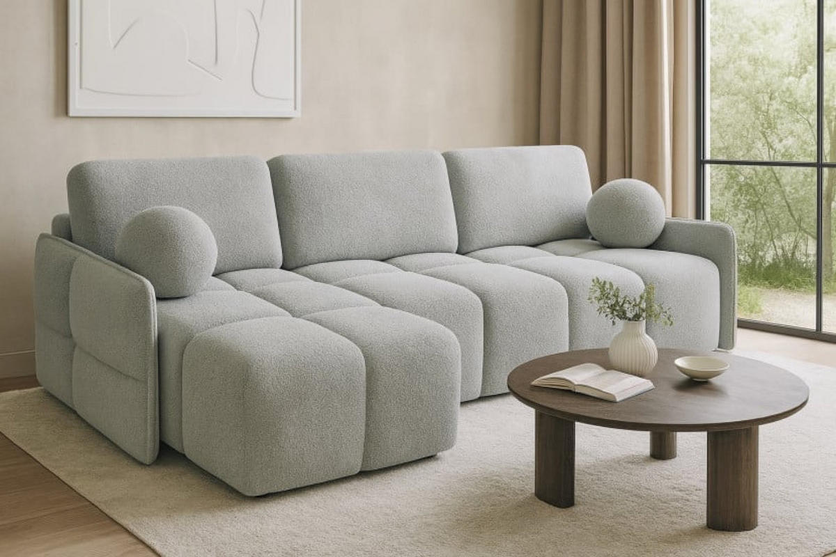ECKSOFA Hellgrau MONO Mit Schlaffunktion Und Dekokissen Rechts - Grau, Textil (220/145cm) - Sepro Meble