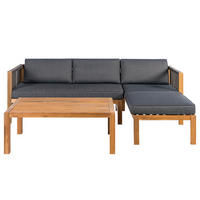 LOUNGESET - Akazie massiv / Polyester - 3-teilig - Braun/Grau, Holz/Textil - home24