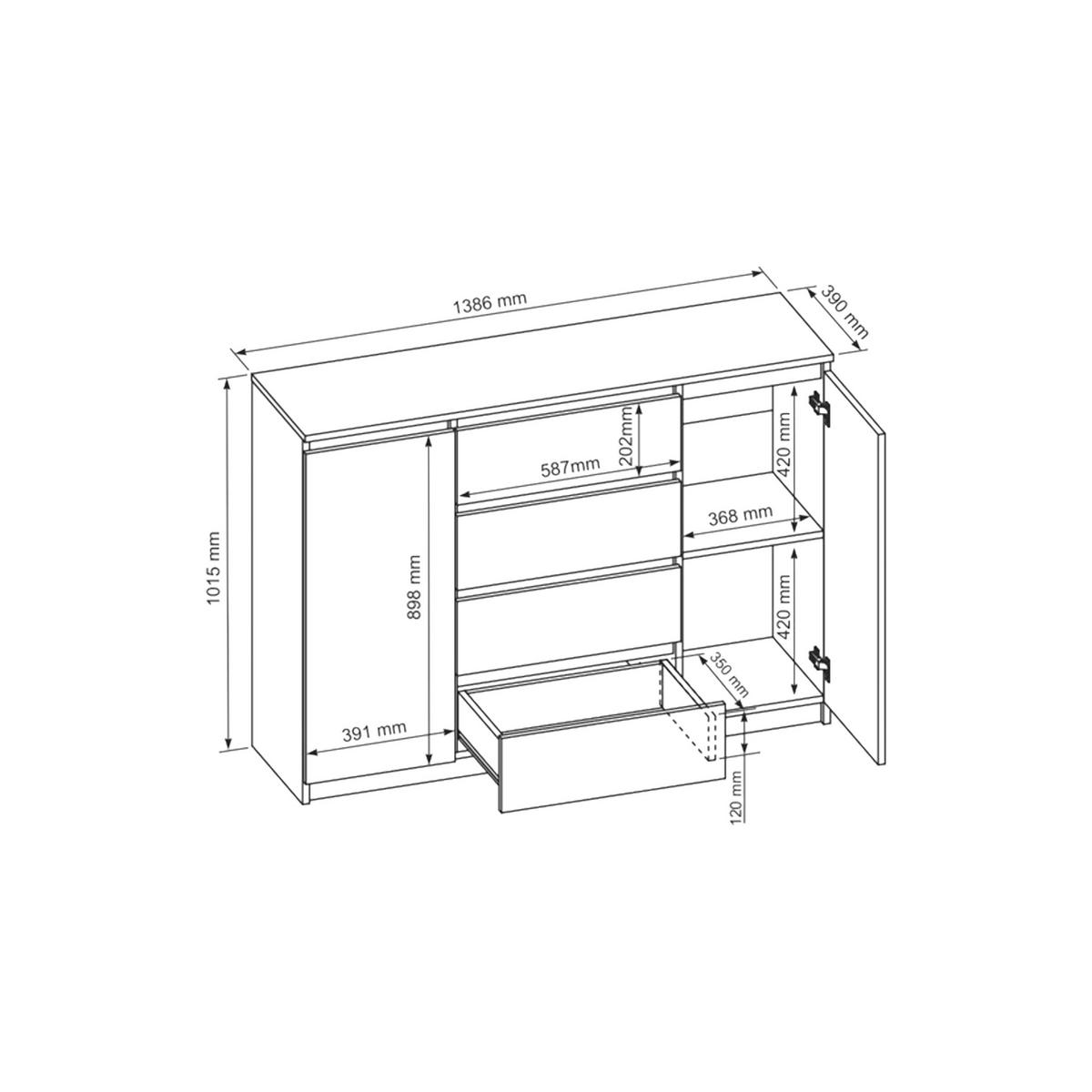 KOMMODE NUDO 138,5/101,5/39cm mit 4 Schubladen 2 Türen Sonoma Eiche - Sonoma Eiche, Holzwerkstoff (138.5/101.5/39cm) - MASSENO