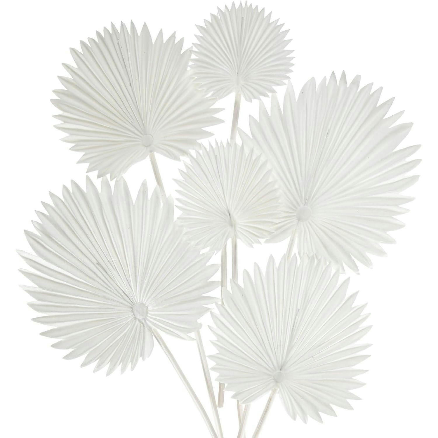 KUNSTPFLANZE 6-teiliges Set Palmenblätter Weiß - Weiß, Textil (45cm)