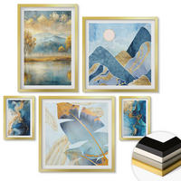 WANDBILDER 5er Set - 50x50 cm & 20x30 cm & 40x60 cm Goldrahmen - Goldmuster in den blauen Bergen - Goldfarben, Kunststoff (40/60cm) - ArtPrintCave