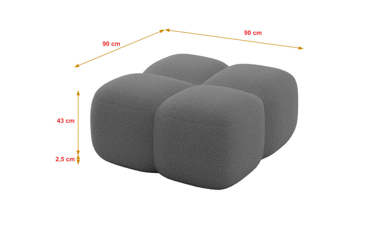POUF Miko-Puf 90x90x45 cm Grau Bouclé Modular Sitzhocker - Chromfarben/Schwarz, Holzwerkstoff/Kunststoff (90/43/90cm) - ALTDECOR