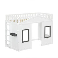 HOCHBETT 90/200 cm DE-02323, in Weiß, mit Treppe, Fenster und frei gestaltbarem Unterbett - Weiß, Holz/Holzwerkstoff (90/200cm) - ComfortXL