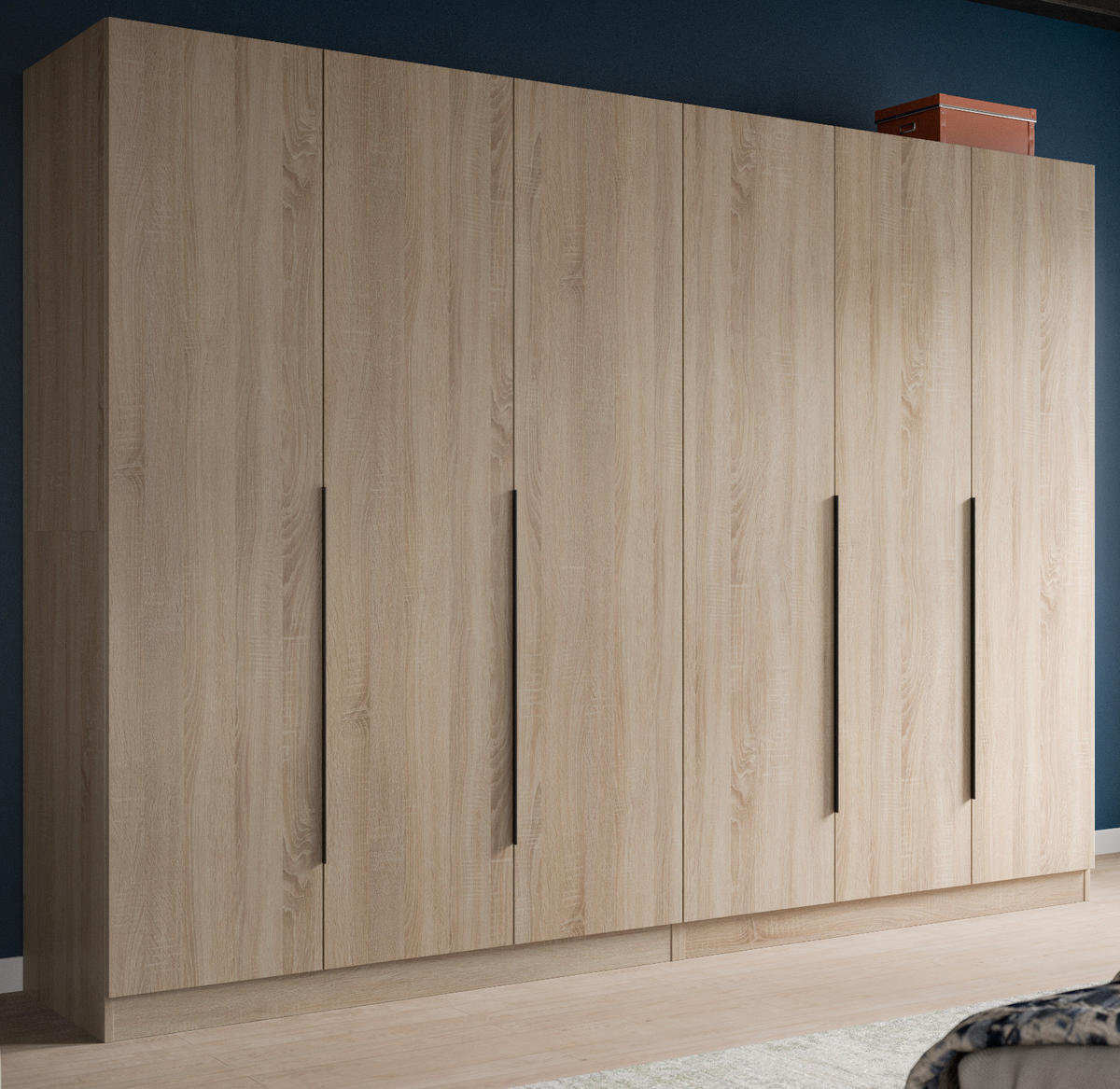 KLEIDERSCHRANK Eiche Sonoma 6-türig 240 x 181 cm, Drehtürenschrank mit Kleiderstange - Eichefarben/Schwarz, Holzwerkstoff/Kunststoff (240/181/52cm) - Inn.Furn