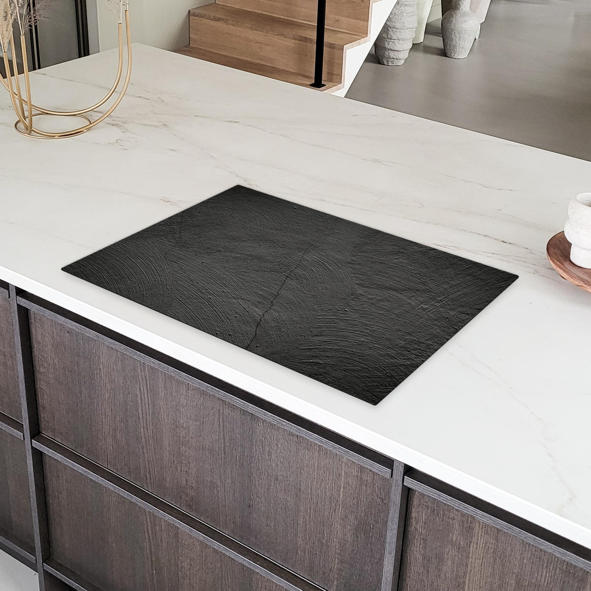 HERDABDECKPLATTE Beton - Schwarz - Industriell Ceranfeldabdeckung 80x52 cm - Anthrazit, Kunststoff (80/52/0.2cm) - MuchoWow