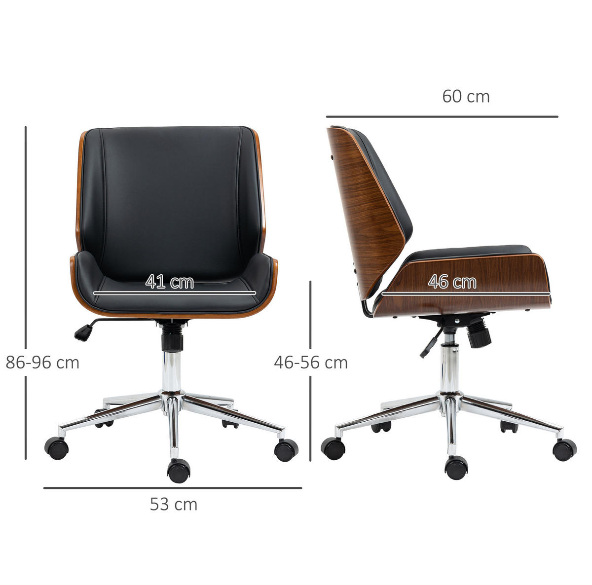 DREHSTUHL 53/60/86-96 cm in Schwarz, höhenverstellbar mit Kippfunktion - Schwarz, Kunststoff (60/96/53cm) - Flora Grace