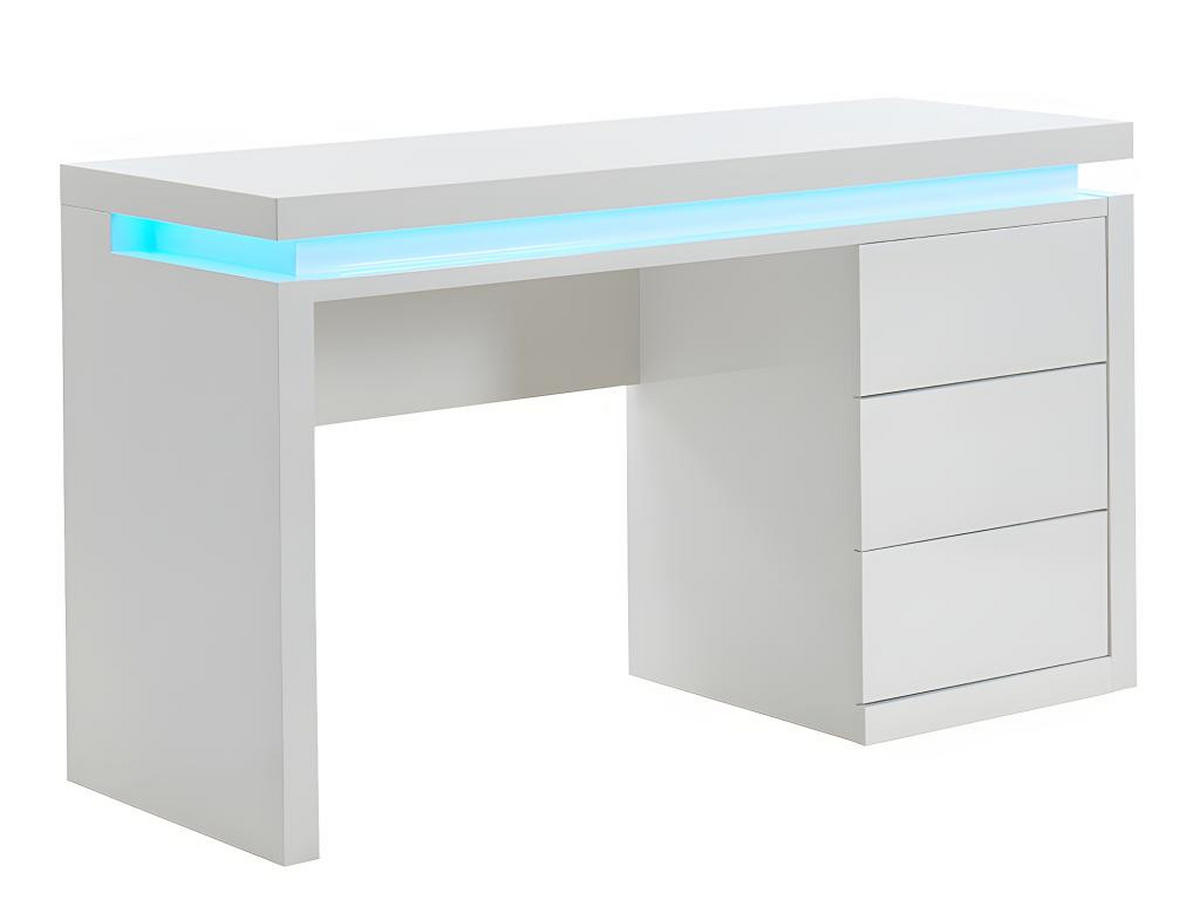 SCHREIBTISCH mit 3 Schubladen & LED-Beleuchtung - MDF - Weiß - EMERSON - Weiß, Holz (140/50/78cm) - Vente-Unique