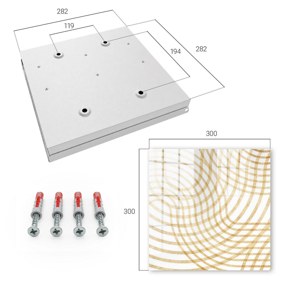 SCHLÜSSELBOX Weiß 30x30 cm – Türöffnung nach rechts - Geschwungene Linien - Gelb, Metall (30/30/5cm) - TULUP