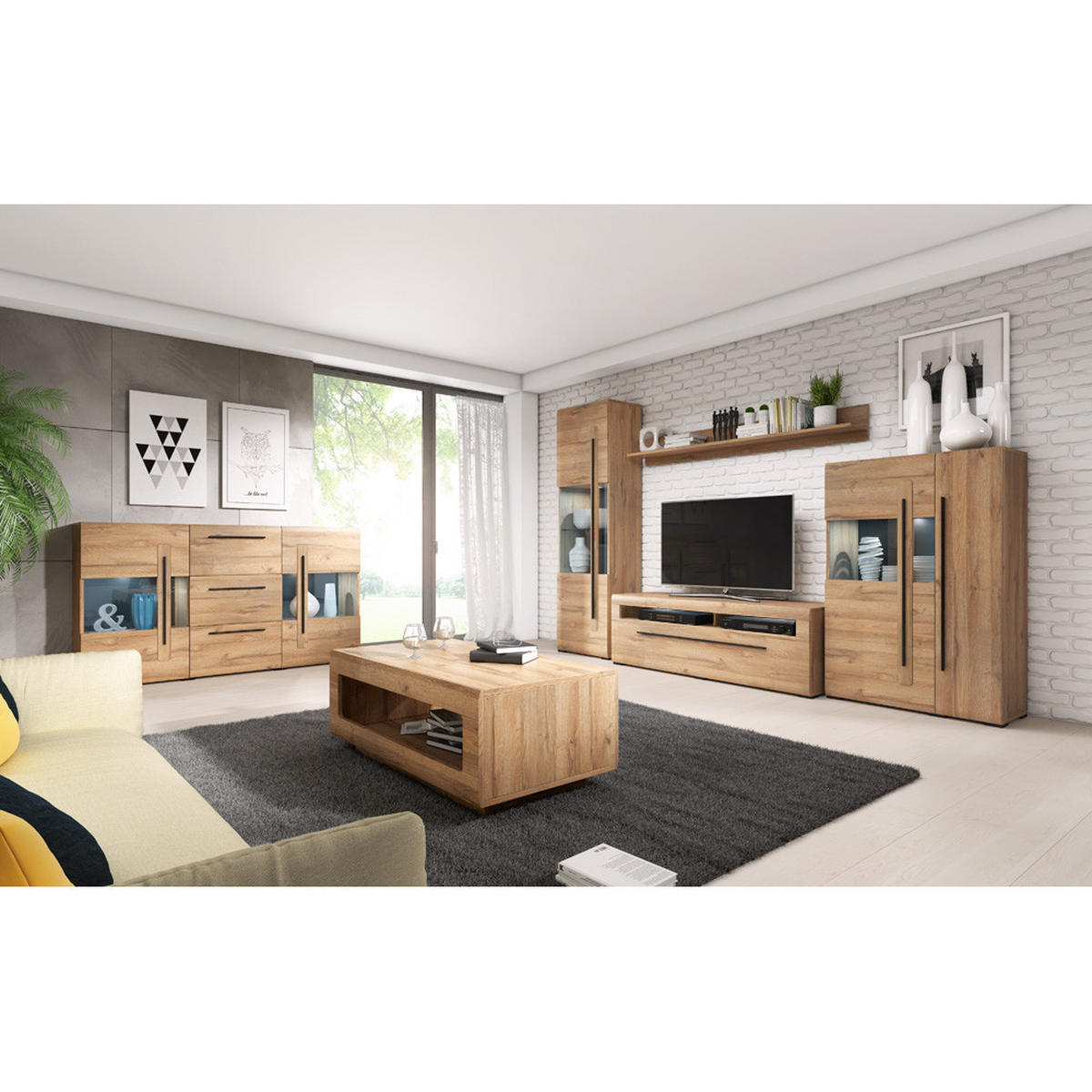 WOHNZIMMER-SET 6-TLG. Turda-83 - Braun, Holzwerkstoff (320/105/50cm) - Lomado