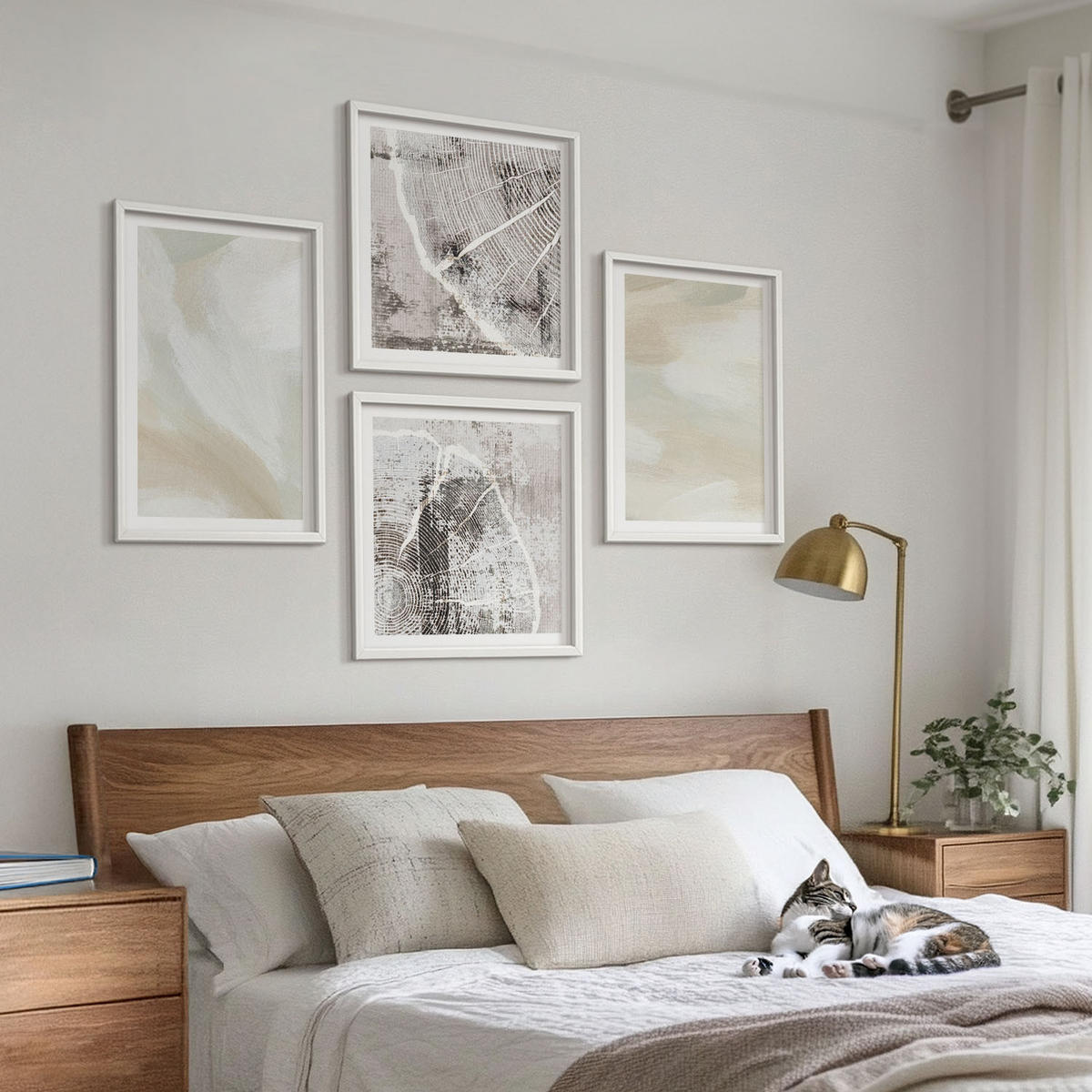 WANDBILDER 4er-Set - 50x50 cm & 40x60 cm Weißer Rahmen - Minimalismus der Farbstruktur - Weiß, Kunststoff (50/50cm) - ArtPrintCave
