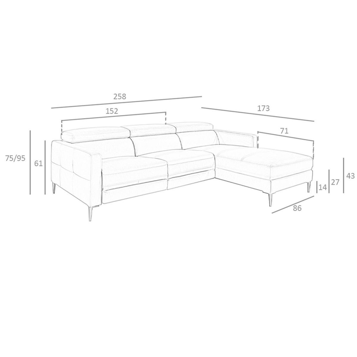 ECKSOFA Relaxsofa mit Chaiselongue rechts in dunkelgrauem Leder 258/173/95 cm - Dunkelgrau/Grau, Leder (258/173cm) - ANGEL CERDA
