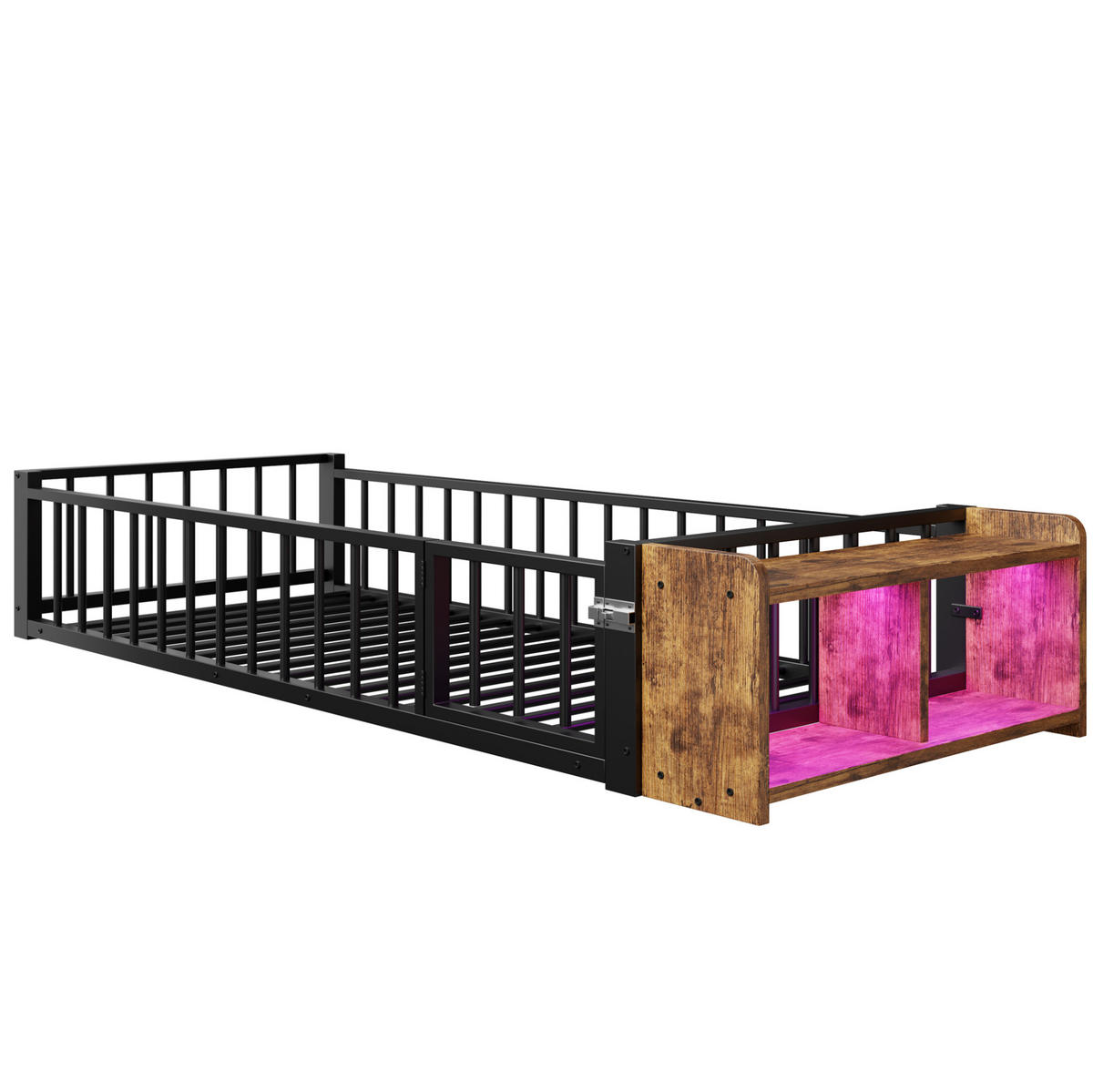 KINDERBETT 90/200 cm aus Metall mit Schutzgeländer und LED-Beleuchtung - Schwarz, Holzwerkstoff (90/200cm) - Flora Grace