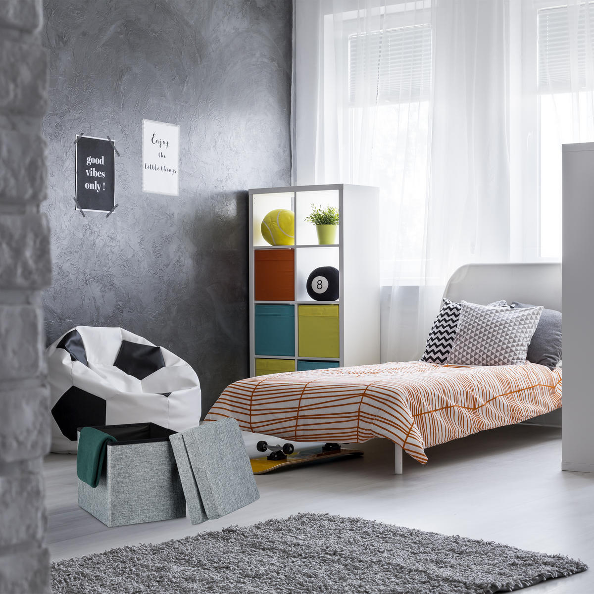 FALTBARER Sitzhocker - Grau, Holzwerkstoff/Textil (38/73/38cm) - Relaxdays