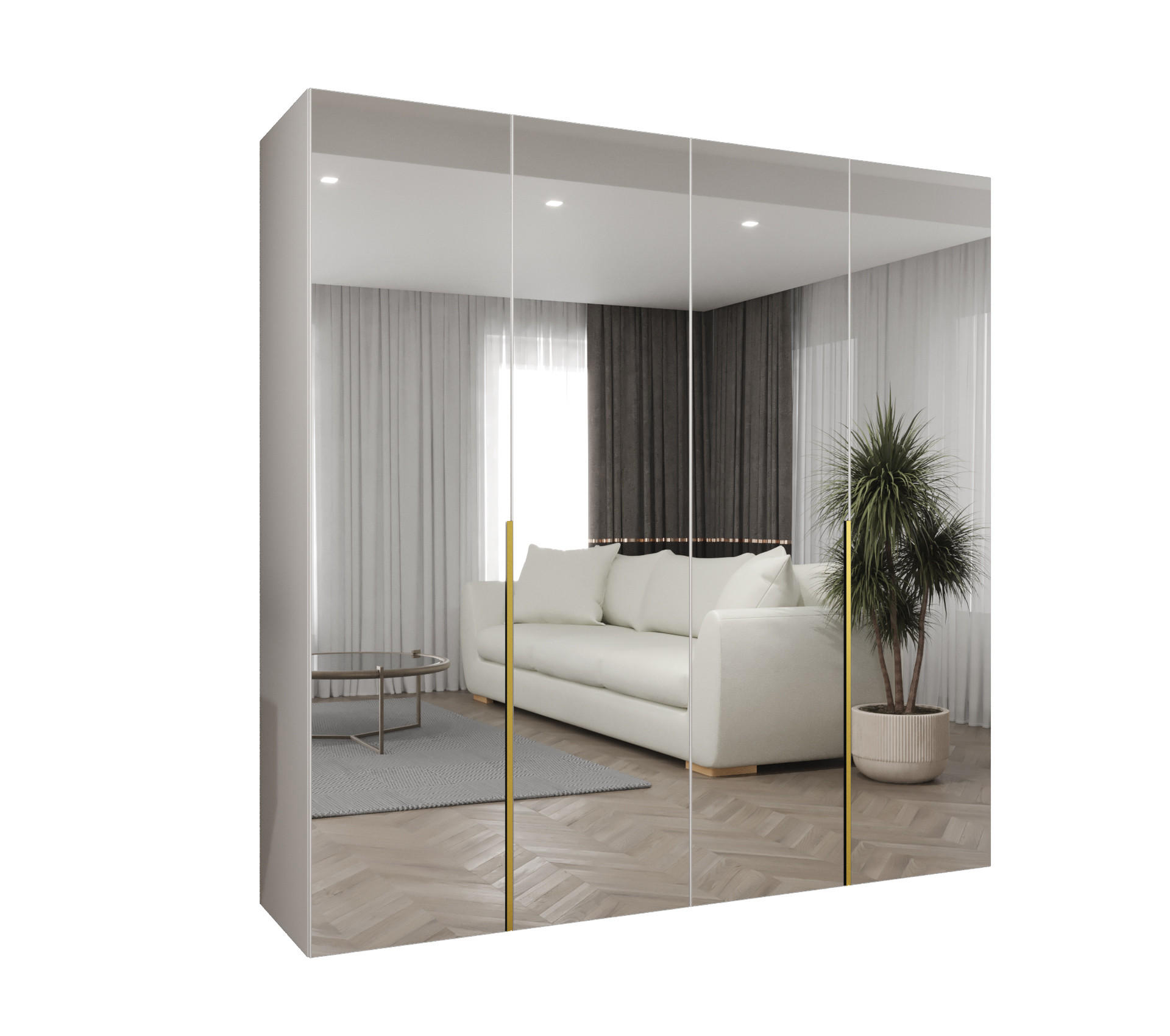 Abiks Möbel Drehtürenschrank Weiß, Gold 200x202x52 cm