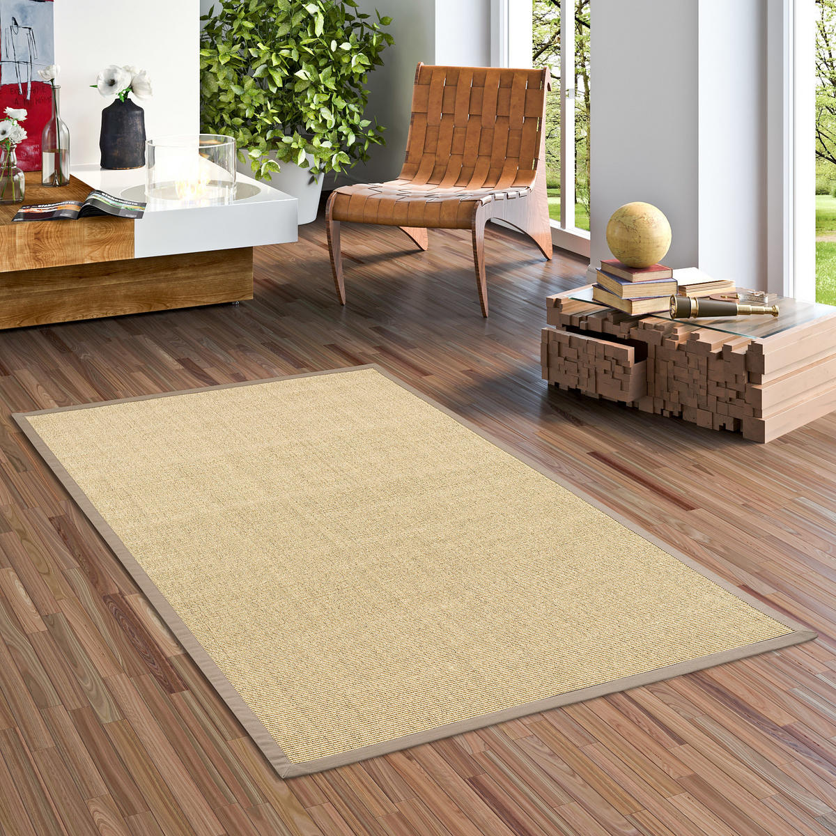 SISALTEPPICH NATURA KLASSISCH MIT BORDÜRE - Taupe/Creme, Textil (120/170cm) - Pergamon