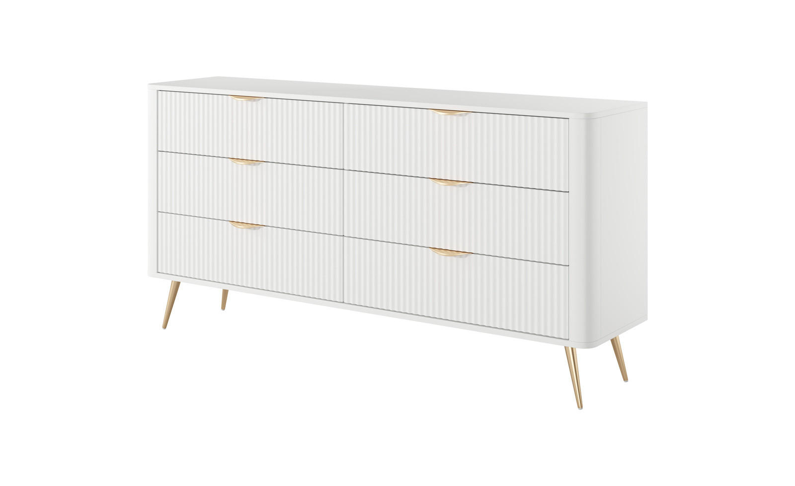 SIDEBOARD Flore 163 cm Weiß / Gold - mit 6 Schubladen und Riffel-Optik - Gelb/Goldfarben, Holz/Holzwerkstoff (163/81/38cm) - Ravio