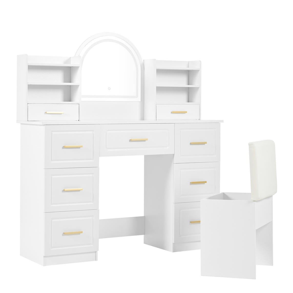 SCHMINKTISCH Weiß mit LED-Spiegel, 9 Schubladen, moderner Frisiertisch für Schlafzimmer/Wohnzimmer, 120x40x135 cm - Weiß, Holz (40/135/120cm) - Ej. Life