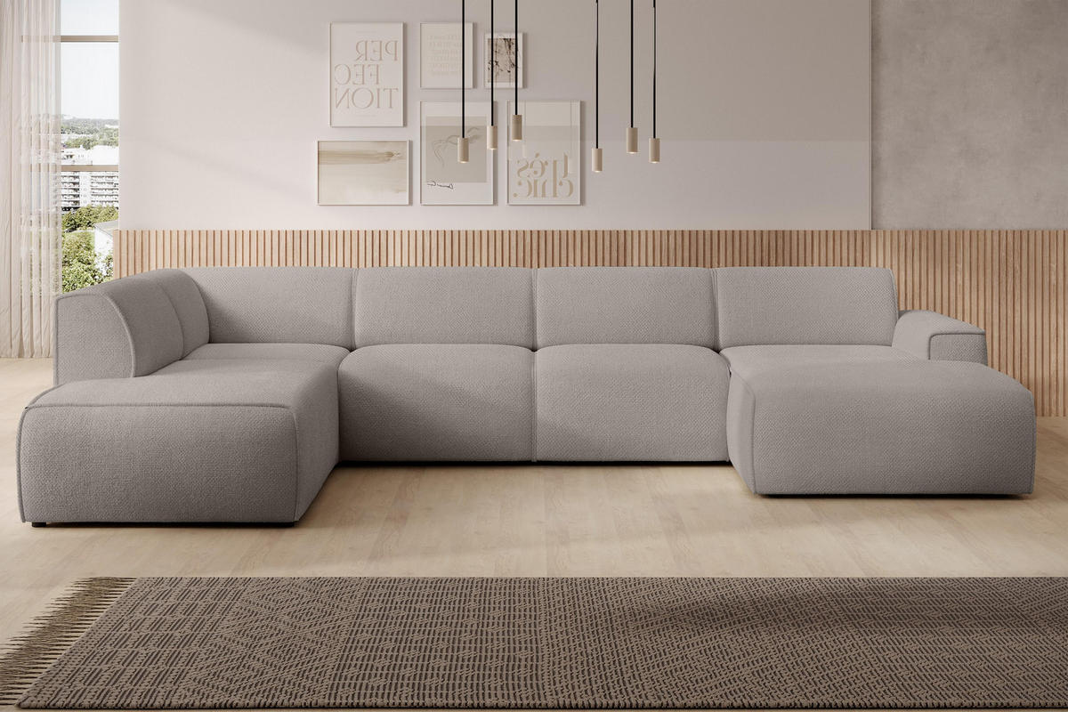 WOHNLANDSCHAFT Didim Beige 378/220/78 cm – großes Sofa stilvoll & bequem L - Beige/Schwarz, Kunststoff/Textil (220/78/378cm) - AX Living