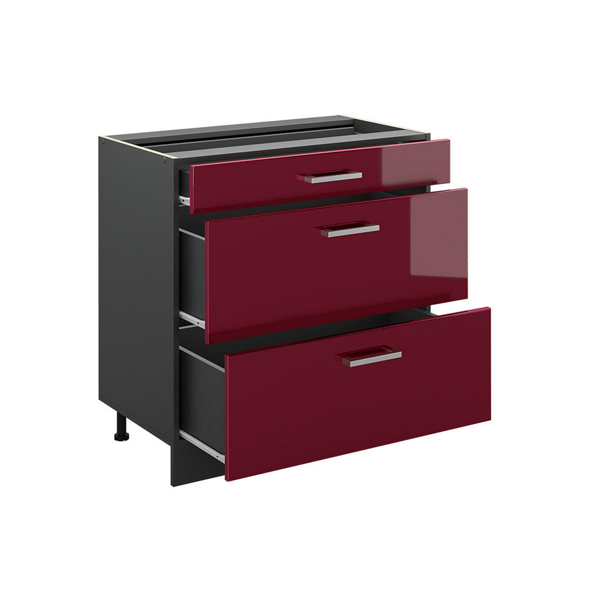 KÜCHENUNTERSCHRANK R-Line, Rot Hochglanz/Anthrazit, 80 cm mit 3 Schubladen ohne Arbeitsplatte - Anthrazit/Rot, Holzwerkstoff (80/81.6/46cm) - Vicco