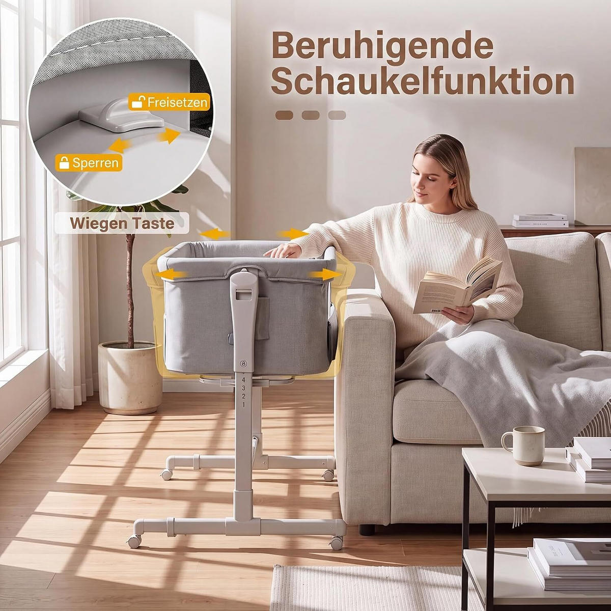 BABYWIEGE höhenverstellbar grau - Grau, Textil - COSTWAY