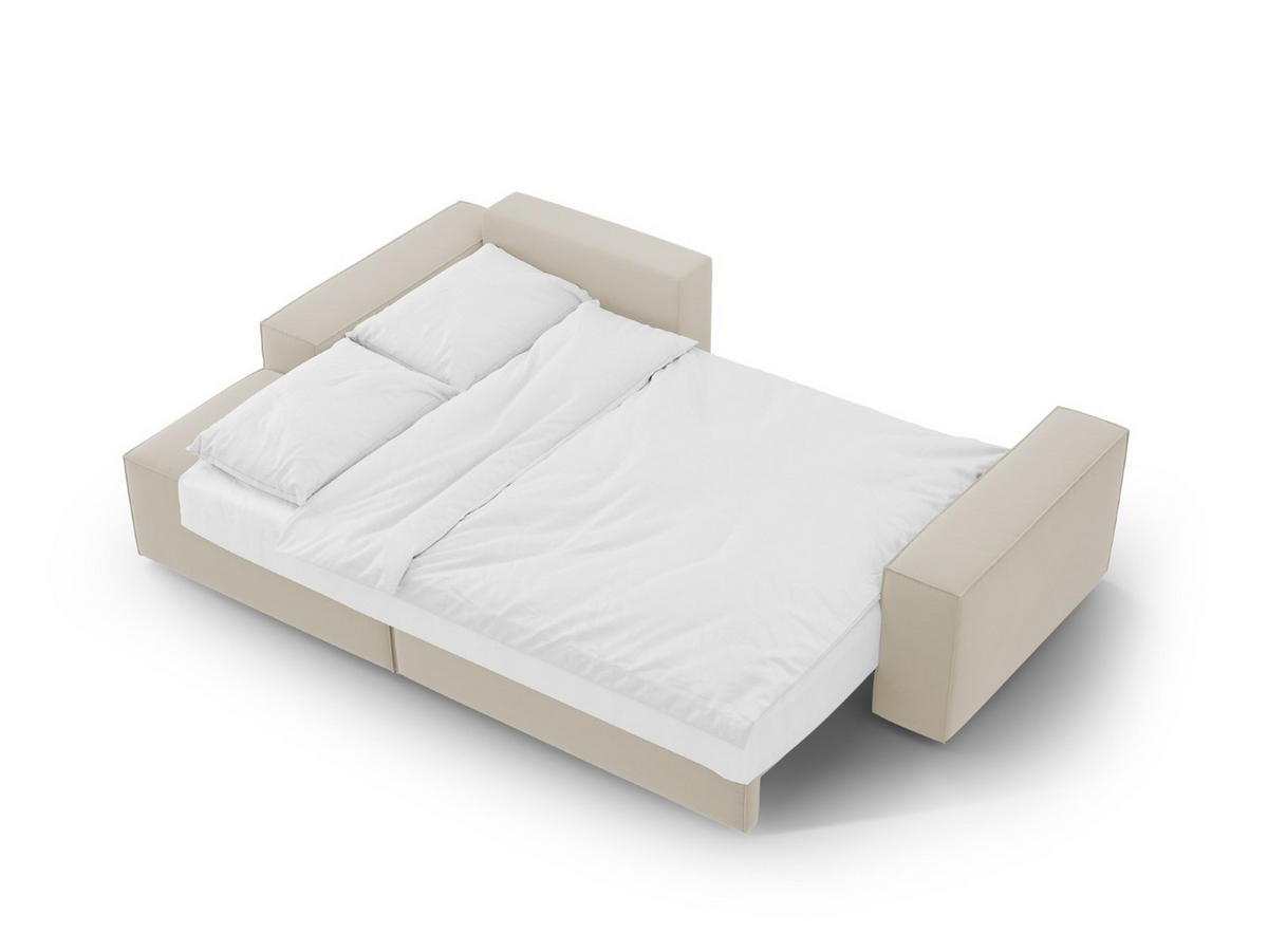 ECKSOFA ausklappbar links mit Container Jodie aus Samt dunkelbeige 3 Sitzplätze - Mokka, Textil (246/151cm) - Micadoni