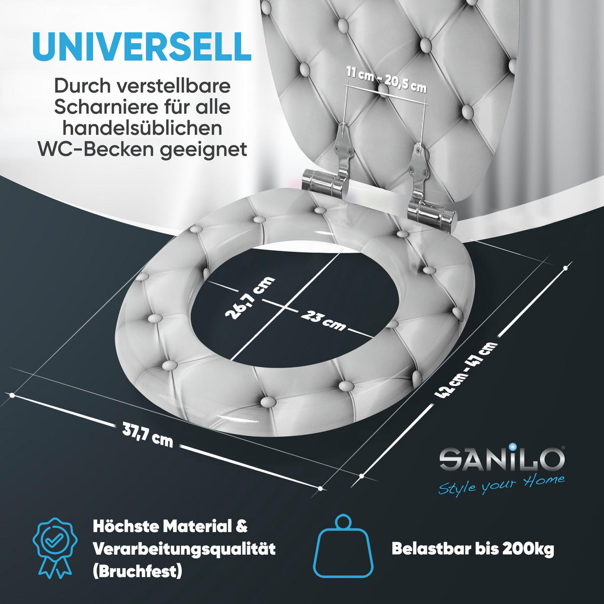 WC-SITZ mit Absenkautomatik Comfort - Grau, Holzwerkstoff (38/6/47cm) - Sanilo