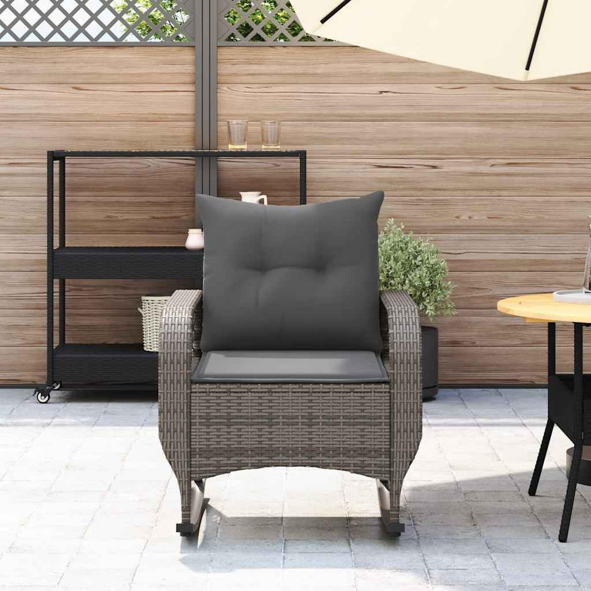 GARTEN-SCHAUKELSTUHL Mit Kissen Grau Poly Rattan - Grau, Kunststoff (75/75/67cm) - vidaXL