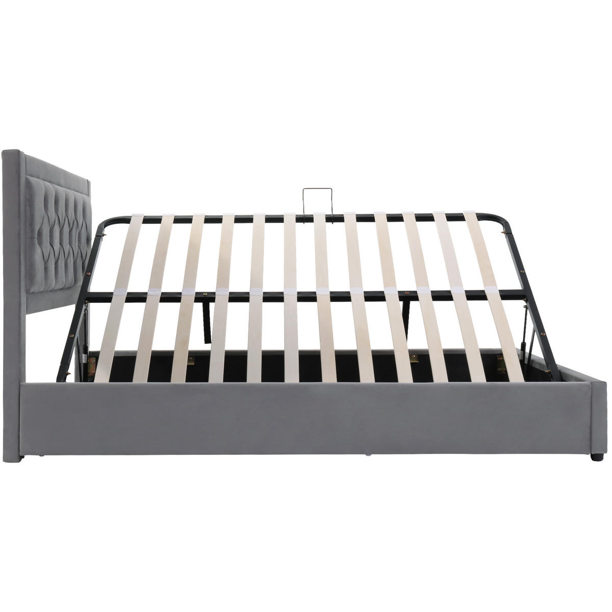 POLSTERBETT 140/200 cm Grau Stauraumbett im Chesterfield-Stil mit abhebbaren Bettkästen - Grau, Metall (140/200cm) - OKWISH