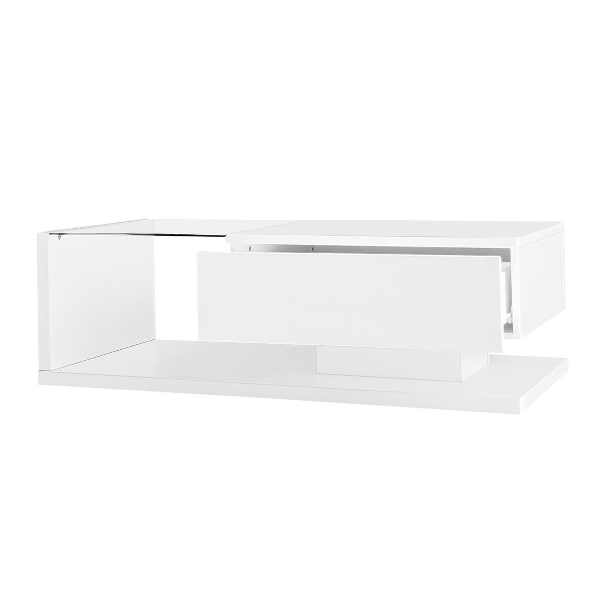 COUCHTISCH mit Ablagefach 105 x 55 cm Weiß Hochglanz mit Glas und LED - Weiß, Holzwerkstoff (105/55/32.5cm) - Meubliv
