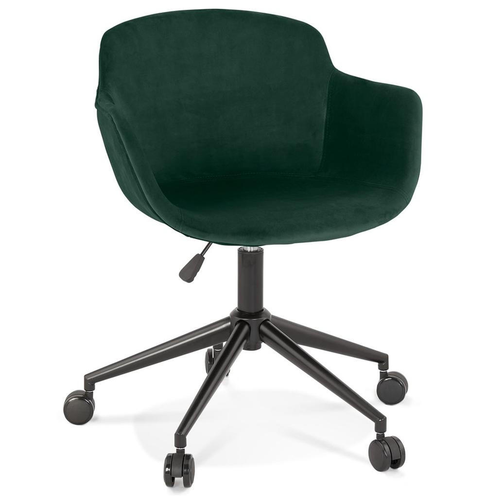 BÜROSTUHL Samt mit Rollen, 360° drehbar und höhenverstellbar PILANO, Grün 54x59x80 cm - Schwarz/Grün, Textil/Metall (59/80/54cm) - KADIMA DESIGN