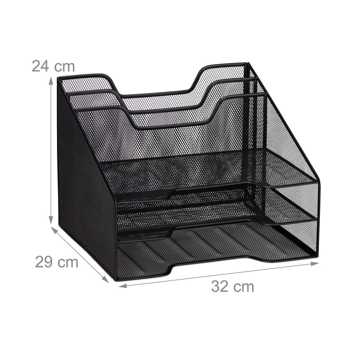 DOKUMENTENABLAGE - Schwarz, Metall (32/24/29cm) - Relaxdays