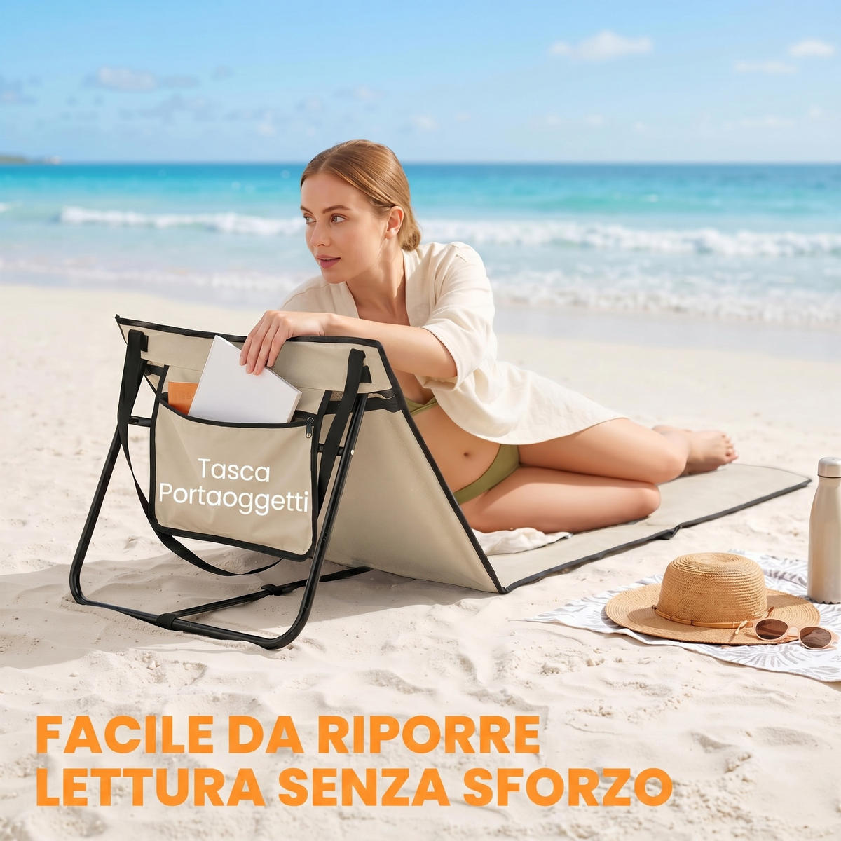 STRANDMATTE, 2er-Set, Beige, verstellbare Lehne mit Tragegurt, 142 x 51 x 40 cm - Weiß, Metall (142/40/51cm) - Vallsero
