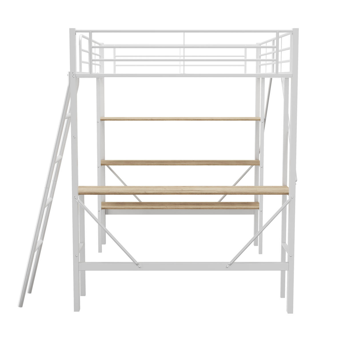 HOCHBETT 90/200 cm Weiß Metallbett mit Schreibtisch und Ablagen - Weiß, Holzwerkstoff (90/200cm) - OKWISH