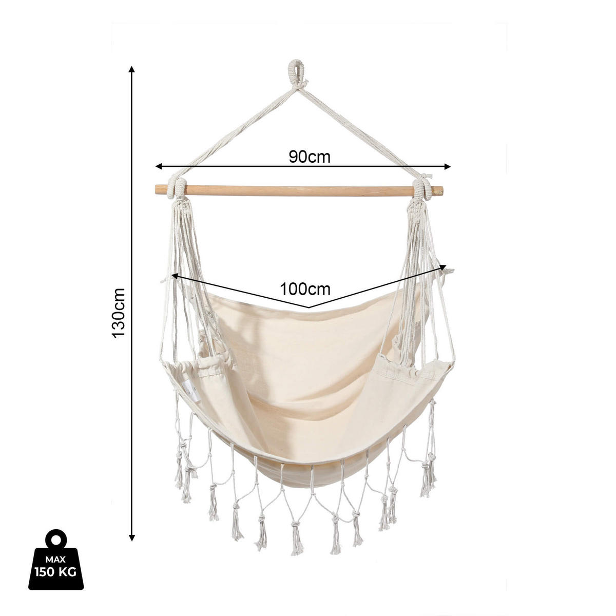 HÄNGESESSEL Beige 130/90/130 cm - Beige, Naturmaterialen (130/130/90cm) - Mobili Rebecca